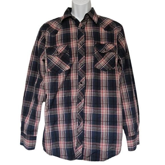 Coastal Pearl Snap Mens Western Shirt Size Large Plaid Long Sleeve Cowboy - Picture 1 of 12